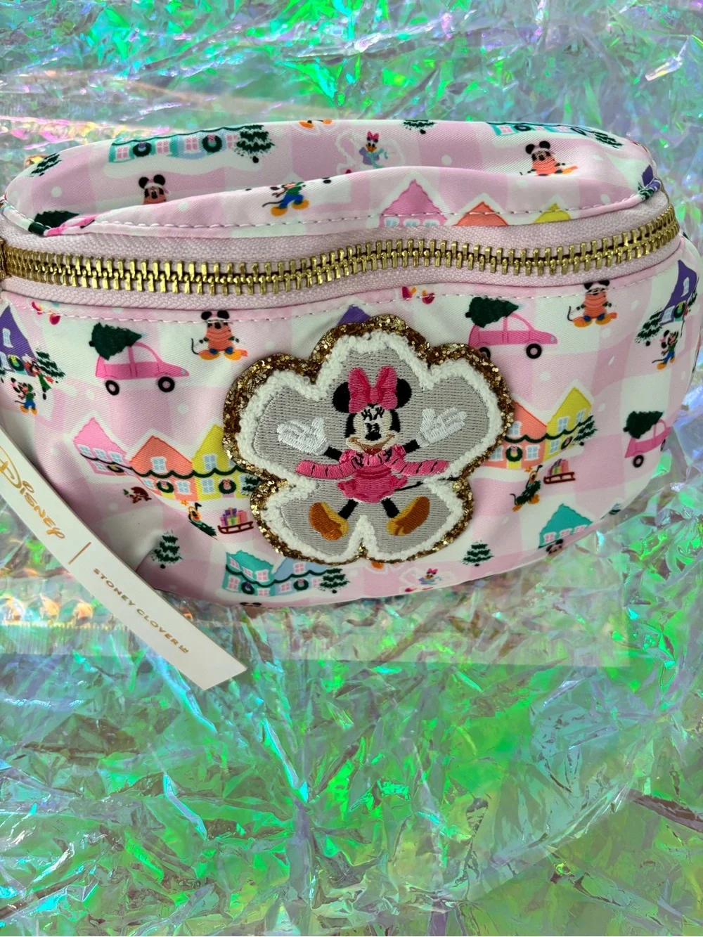 Stoney Clover Lane Pink Minnie Mouse Crossbody Bag with Gold Zipper
